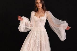 vestido de novia corte A con mangas abullonadas