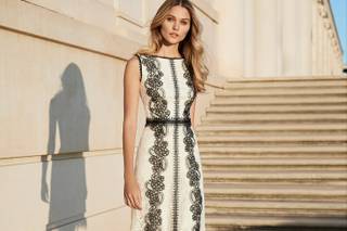 Vestido blanco con negro para boda de día