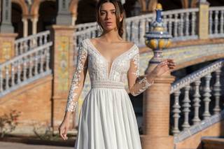 vestido de novia sencillo corte A con escote V