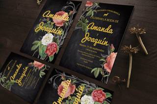 tarjeta de matrimonio civil con decoración floral con fondo negro