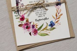 tarjeta de matrimonio civil con decoración floral de forma circular