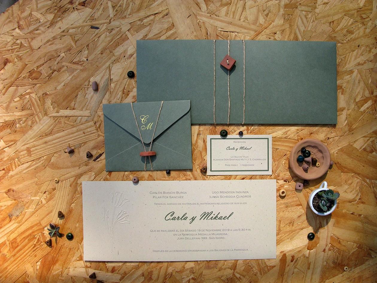 tarjeta de matrimonio civil clásica con sobres en color verde oscuro