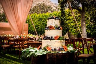torta de matrimonio civil de tres niveles y decoración de frutas