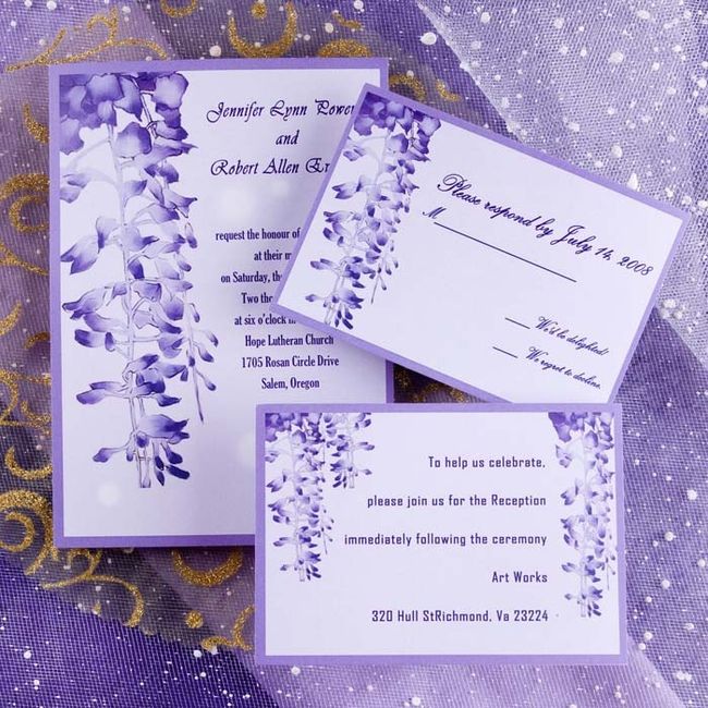 invitación de boda, parte de matrimonio, morado, blanco, lila