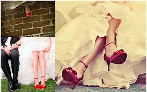 novia con zapatos rojos