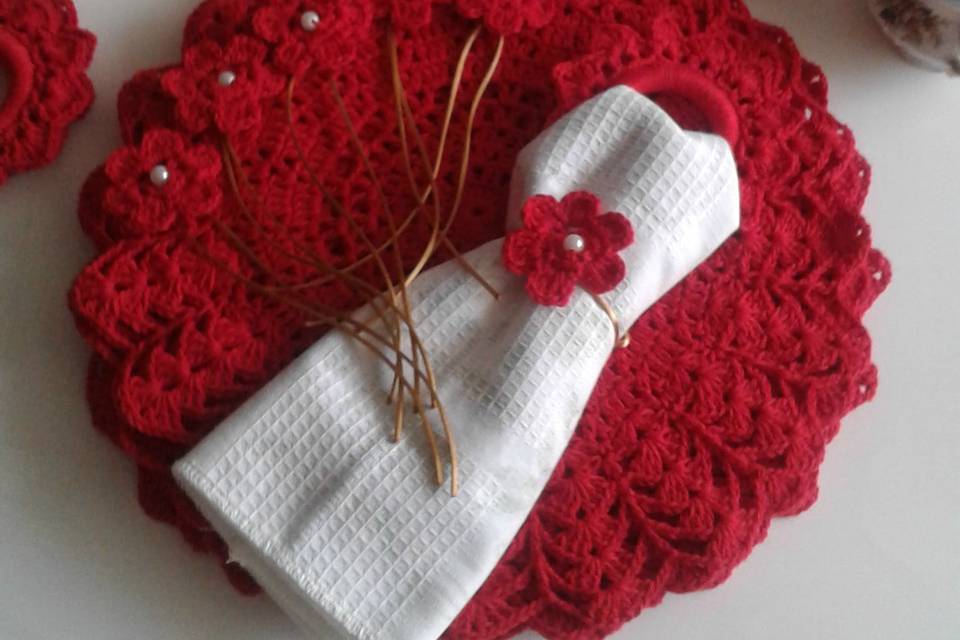 Set Coasters Crochet Red