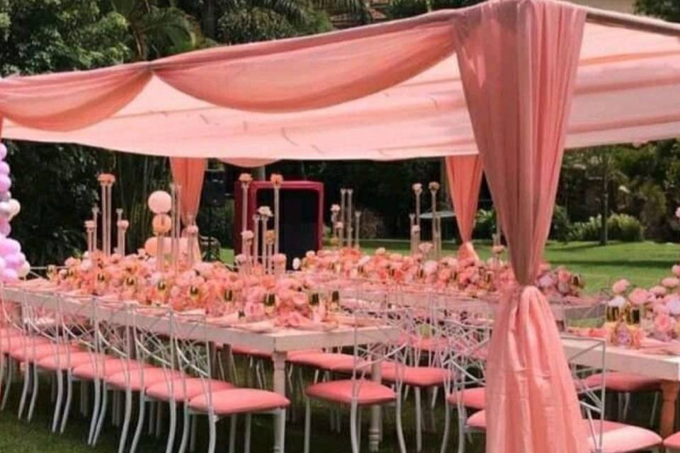 Decoracion toldo rosa